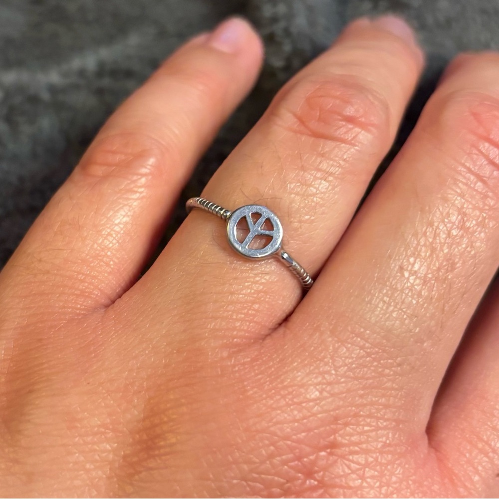 Sterling Silver Peace Sign Stackable Ring - Silver - Picture 2 of 4